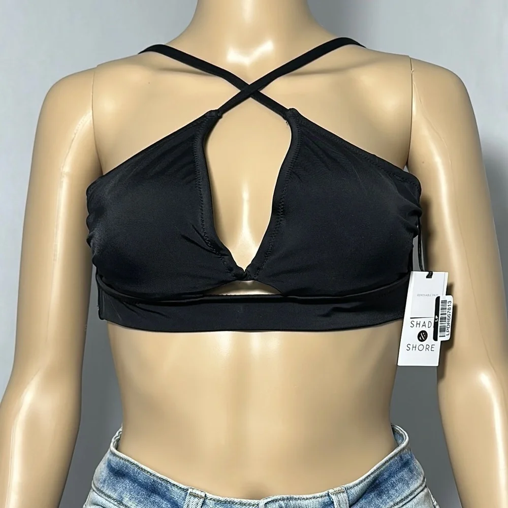 Women's longline cut out bikini top - shade & shore black (2GK21) - Picture 1 of 4